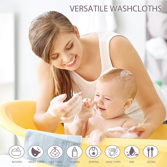 Baby Washcloths 6 Pack 100% Cotton Soft and Absorbent Terry 10" x 10" Wash Cloths Wipes for Face Hand Body Burp Rag with Sensitive Skin for Newborns Infants Toddlers