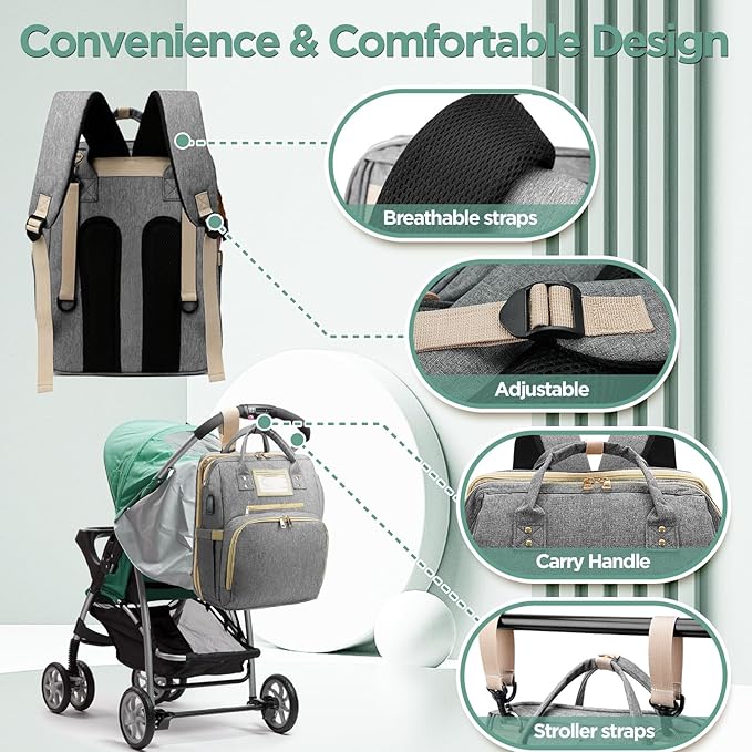 Lenski Diaper Bag Backpack, Baby Shower Gifts for New Mom, Baby Registry Search, Newborn Diaper Bag with Changing Station and USB Charging Port, Toddler Travel Essential, Large Capacity Nappy Bag