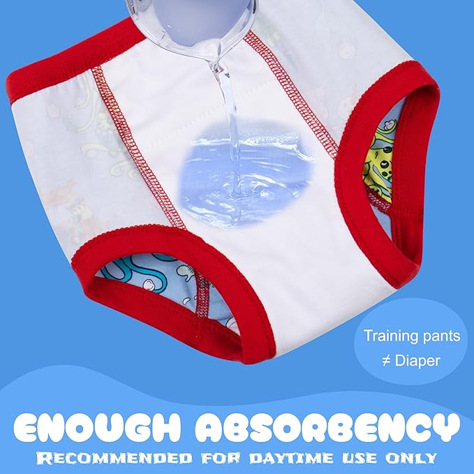 BIG ELEPHANT 10-Packs Training Underwear Absorbent Toddler Potty Trained Pants for Boys and Girls, 12 Months - 9 Years