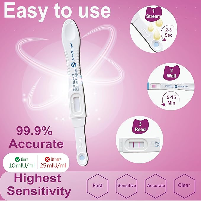 Amplim Early Detection Pregnancy Test Bulk, 10 MIU/mL, 99.9% Accurate HCG Test Midstream, Early Result 6 Days Sooner, Extra Sensitive ept, HPT Easy Home or Clinic Urine Test (10-Pack)