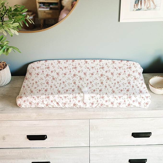 Sorrel + Fern Baby Changing Pad Cover 2-Pack for Girls (Juliette) - Premium Fitted Sheets Baby Diaper Changing Table Cover - Buttery Soft Cotton Blend