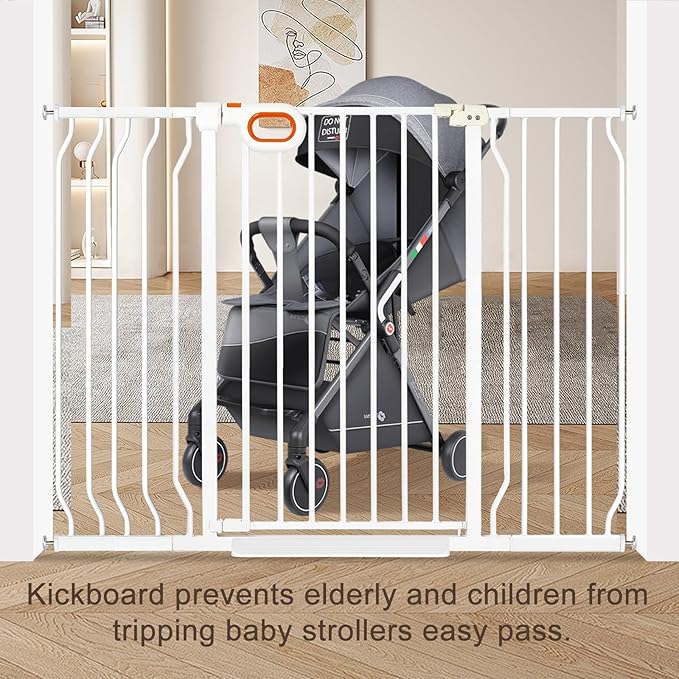 owlie 37.4" Extra Tall Wide Baby Gate for Stairs Doorways,57-66 Inch Extra Large Long Baby Gate with Door Indoor Safety Metal Pressure Mounted Pet Gate with Walk-Thru Auto Close, White