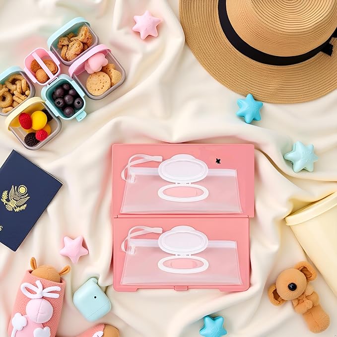 2 Pcs White Baby Wipes Case Travel Holder, Wipe Case Travel Holder Keeps Wipes Moist Set of Wet Diaper Portable Travel On The Go Refillable Dispenser Waterproof Wipe Container with Sealed Diapering