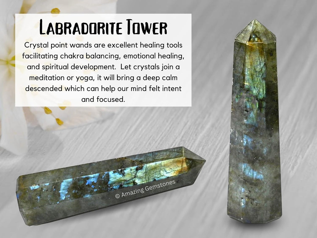 Amazing Gemstone Labradorite Crystal Towers - Natural Healing Crystal Point Obelisk for Reiki Healing and Crystal Grid (3 Inch)