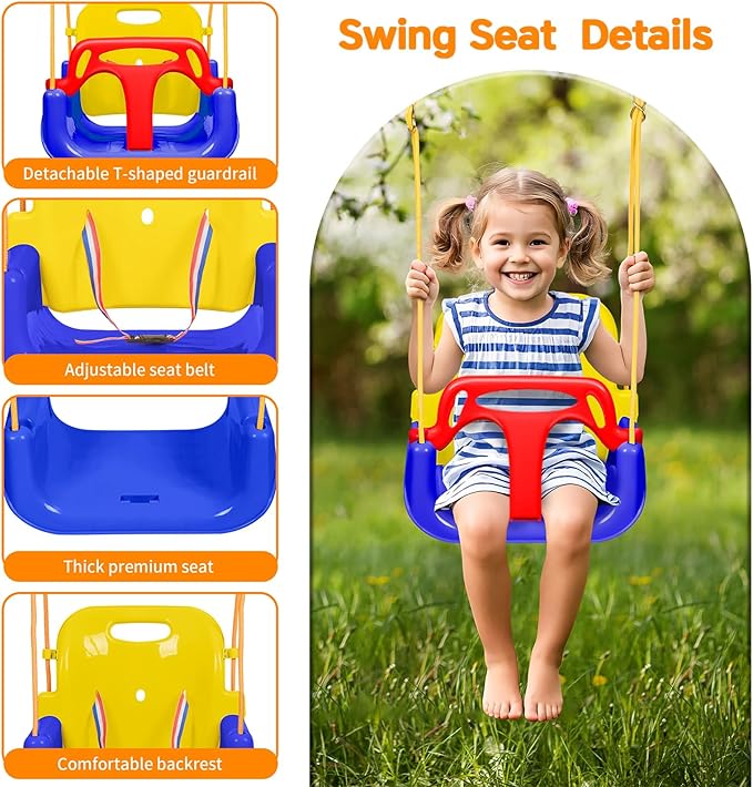 4 in 1 Toddler Swing Set & Baby Jumper, Heavy Duty Kids Swing with Bouncer, Foldable Metal Stand for Indoor & Outdoor, Easy Install & Store (Blue)