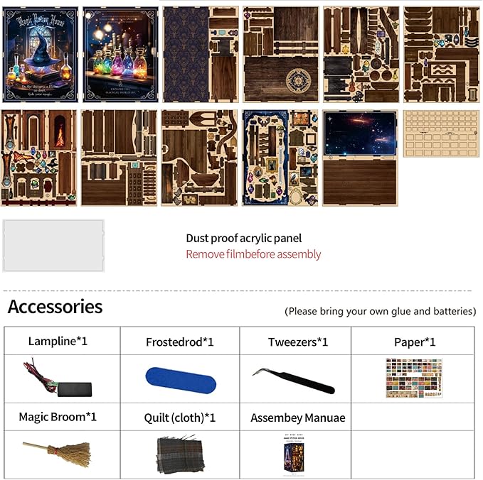Book Nook Kit, DIY Miniature House Kit, Mini House Building Kit, Miniature Dollhouse Kit for Adults and Teens, 3D Wooden Puzzles with LED Light, Bookshelf Craft Kit (Magic Potion House)