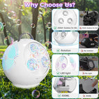 Bubble Machine Automatic Bubble Blower for Kids Toddlers Rechargeable Portable Spherical LED Bubble Maker Electric Auto Rotating 45°/360° Outdoor Toy Birthday Party Wedding (Spherical White)