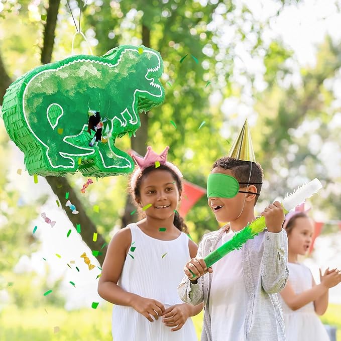 WERNNSAI Dinosaur Piñata - Watercolor Green Dinosaur Piñata Birthday Piñata with Stick and Blindfold for Kids Birthday Party Game Classroom Activities Dinosaur Themed Party Decor(16.9’’ x 12.9’’)