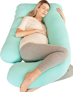 Cute Castle Cooling Cover Pregnancy Pillows, Soft U-Shape Maternity Pillow with Removable Cover - Full Body Pillows for Adults Sleeping - Pregnancy Must Haves - Jumbo 57 Inch - Turquoise