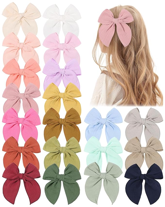 doboi 5.5 Inch 20PCS Baby Girls Fable Hair Accessories: Muslin Gauze Long Tail Hand-Tied Alligator Clips for Toddlers and Kids