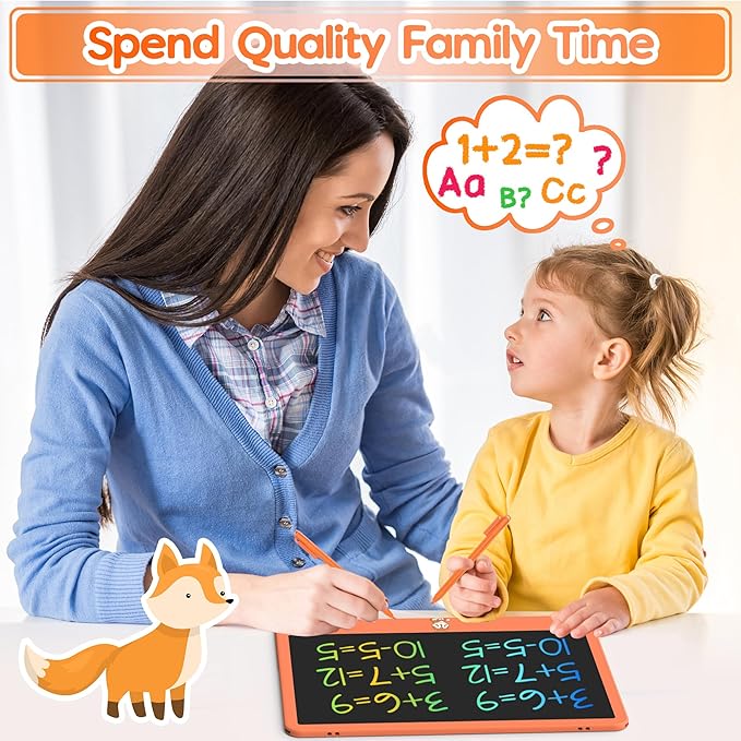 LCD Writing Tablet for Kids 12 Inch, Kids Learning Toys Drawing Pad for Girls Boys, Erasable Doodle Board for Toddlers 3 4 5 6 7 8 Year Old Travel Essentials, Christmas Birthday for Kids - Orange