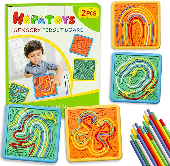 Sensory Activity Board for Kids & Adults:Double-Sided Stress Relif Sensory Board Toys with 40 Strings & Storage Bag | Quiet Fidget Board for ADHD & Autism Boys Girls Ages 3 4 5 6 7 8 9 10（2PCS