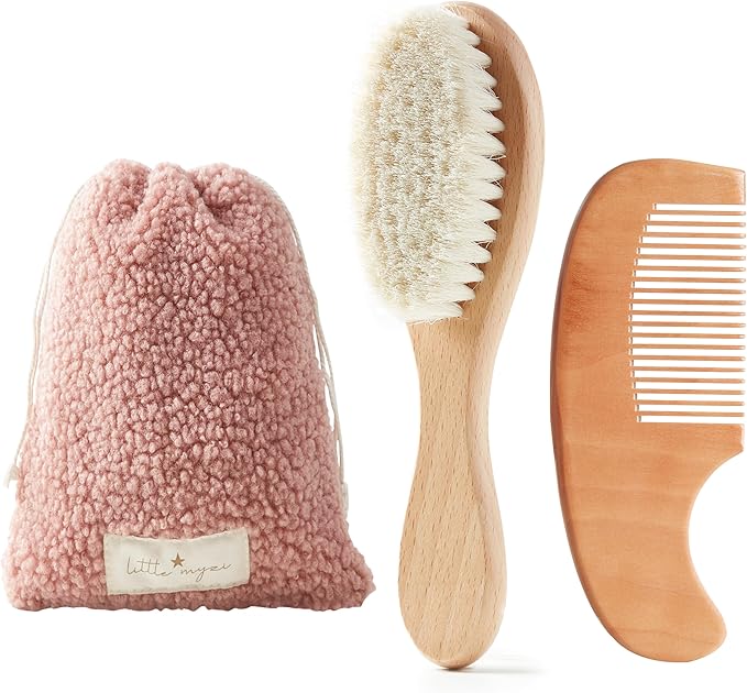 MYZI Baby Hair Brush Set – Soft Baby Brush Set for Newborns, Baby Comb and Brush Set Girl and Boy, Toddler Hair Brush and Toddler Comb - Baby Gift Set