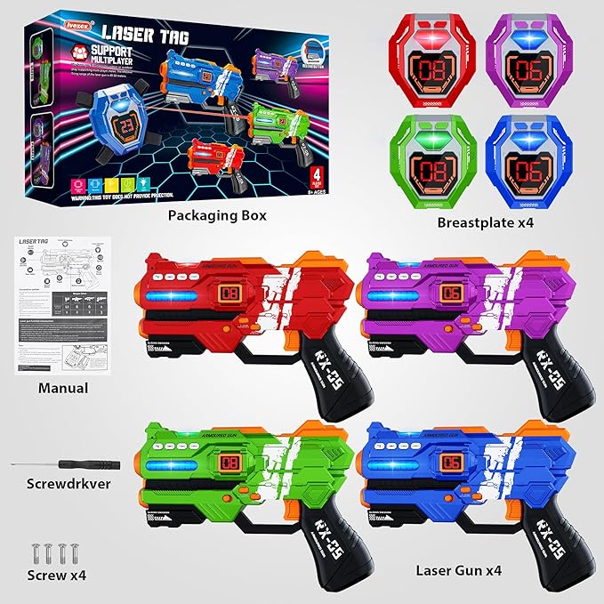 Laser Tag Guns Set of 4 Laser Tag Guns with Digital LED Score Display Vests,Gifts for Teens and Adults Boys & Girls,Adults and Family Fun,Gift for Kids Ages 8 9 10 11 12+Year Old Boy
