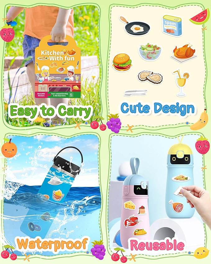 Benresive Reusable Sticker Book for Toddlers 2-4 Years, Fun Travel Stickers for Kids, Waterproof Sticker Books for Toddlers 1-3, Crafts Activities for Todddlers 1-3 2-4 3-5 - Kitchen