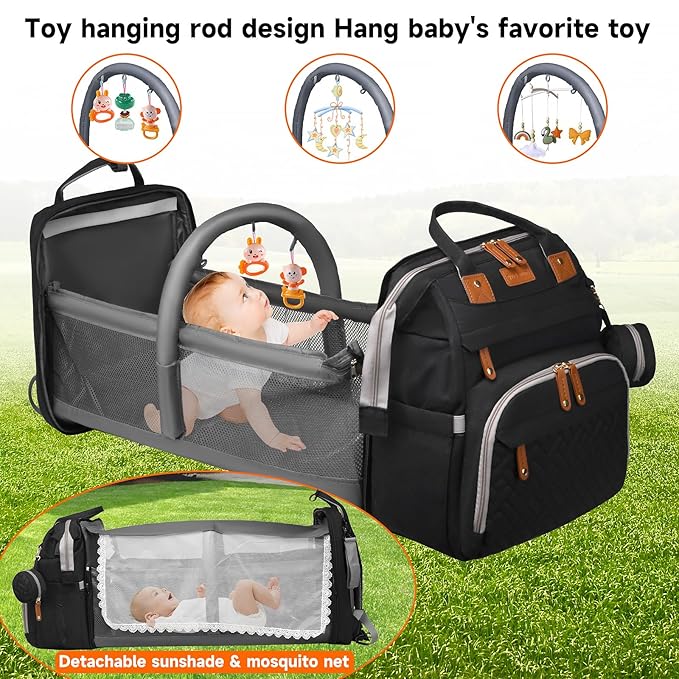 Baby Diaper Bag Backpack Diaper Bag Multifunctional Waterproof Diaper Bag with Changing Station Travel Diaper Backpack with Changing Pad, Pacifier Case & Stroller Straps(Black)