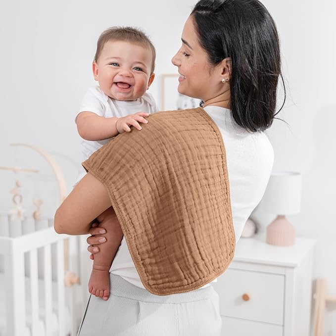 Comfy Cubs Muslin Burp Cloths 20" x 10", Pack of 6 - Large, 6-Layer, Ultra Absorbent 100% Cotton for Baby Drool and Messes - Soft, Safe & Gentle Baby Burp Cloths Set for Boys & Girls - Multi