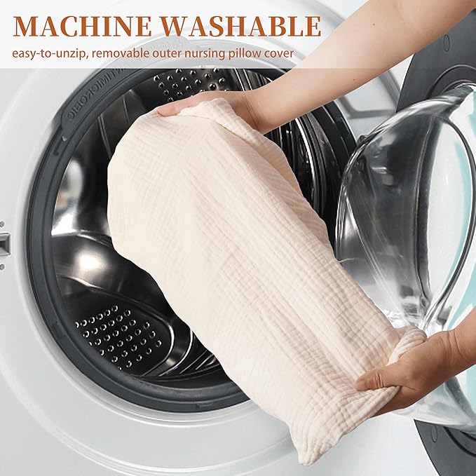 Pro Goleem Muslin Nursing Pillow Cover, 100% Cotton Soft Breathable Feeding Pillow Slipcover for Breastfeeding Moms, Fits Standard Infant Nursing Pillow, for Boys and Girls, 2 Pack (Brown＆Beige)