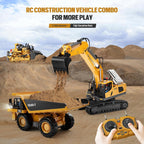 Remote Control Excavator Construction Toys for Boys, 2×1200mAh RC Construction Truck with Metal Shovel & Light, 11CH Excavator Toys for Boys 3-5 4-7 8-12 Year Old Kids Christmas Birthday Gift,120+Mins