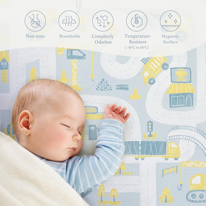 PopsyKosy Premium Baby Foam Play Mats -Stylish Floor & Exercise Puzzle Mat for Toddlers & Kids- 6 Soft, Non-Toxic, Odorless, Peel-resistant Foam Tiles -6ft x 4ft -1"inch Extra-Thick, Pastel Blue Gray