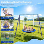 Heavy Duty 500lbs Saucer Swing Set - Outdoor Metal Frame Playground Equipment for Backyard, Includes 45'' Tree Swing & Adjustable Steel Stand - Kids/Toddlers Age 3-12