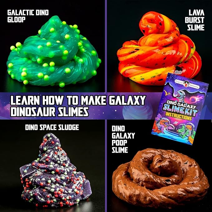 Original Stationery Dinosaur Galaxy Slime Kit for Boys - Multicolor Glow-in-The-Dark & Glitter Slime for Kids - DIY Craft & Birthday Gift