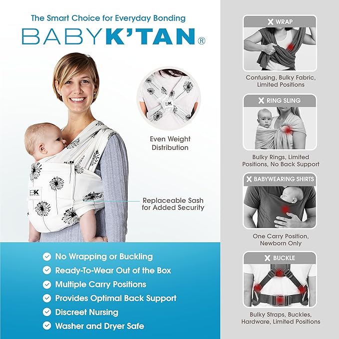 Original Baby K'tan Baby Carrier: #1 Easy Pre-Wrapped, Soft, Slip-On, No Rings, No Buckles | 5 in 1 Baby Sling Gift | The Best Hands Free Infant Wrap For Newborn to Toddler up to 35lb (See Size Chart)