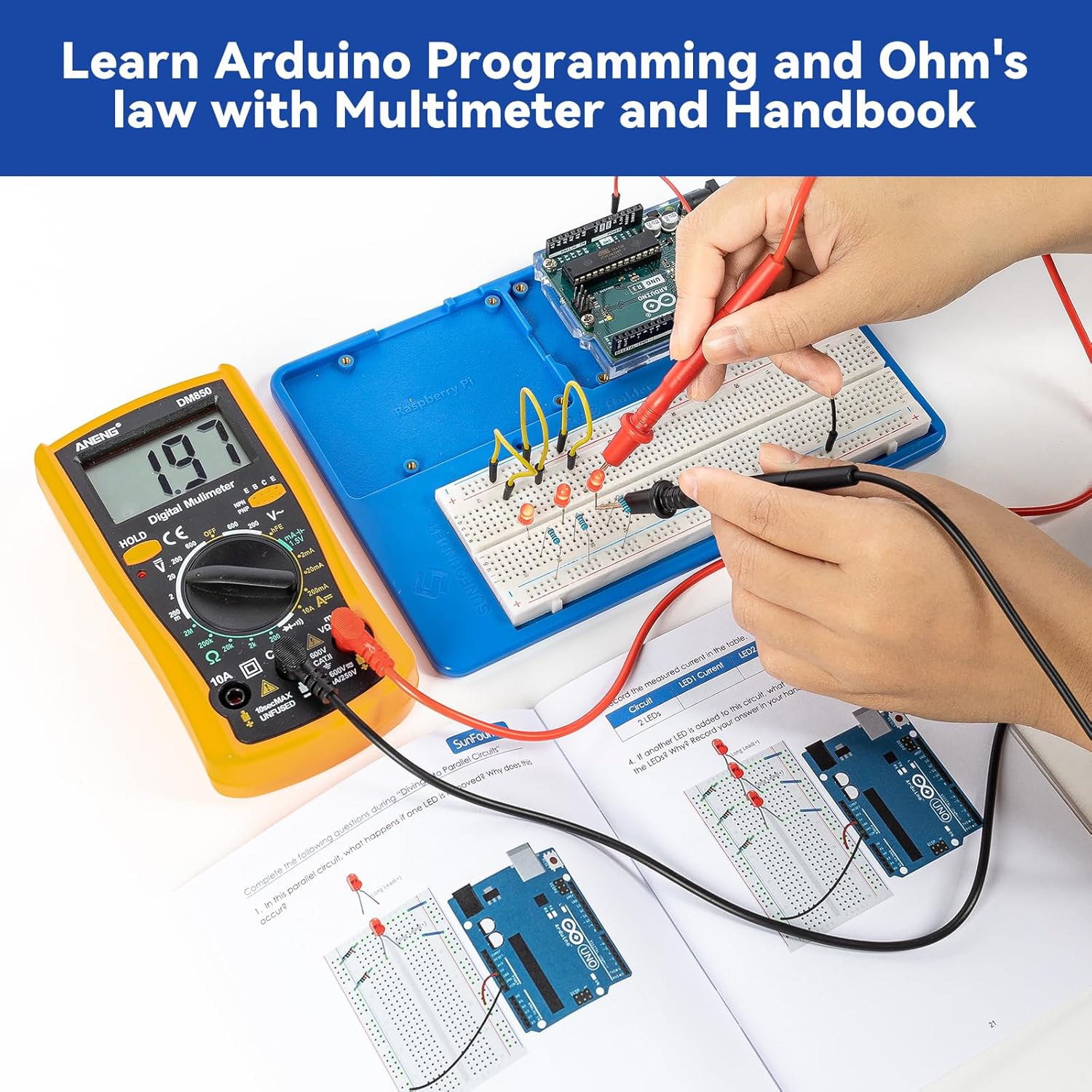 SunFounder Inventor Lab Starter Kit with Original Arduino Uno R3 REV3 Board Multimeter Basic to Advance 34 Projects RAB Breadboard Holder HCSR-04 Sensor 1602 LCD Servo Motor