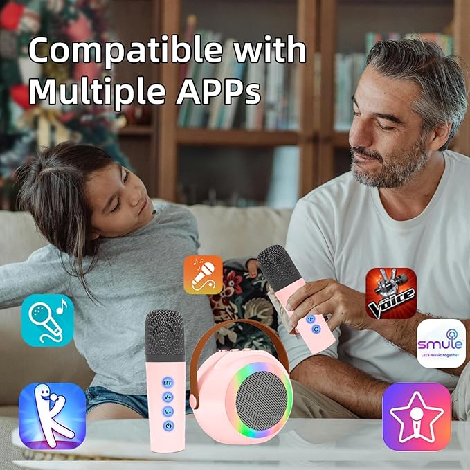 YF96 Mini Karaoke Machine for Kids - Built-in Phone Holder, Portable KTV Microphone Speaker, 7 Fun Sound Effects, Bluetooth, Type-C Charging, Perfect for Family Singing Pink
