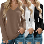 Huukeay 3 Pack Women's Long Sleeve Nursing Tops, Breastfeeding Hidden Zippers Shirts V Neck Maternity Pregnancy Tees Clothes