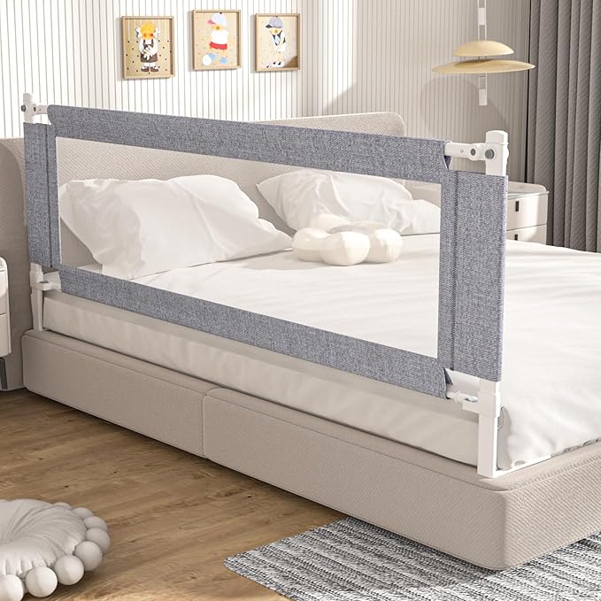 Bed Rail Guard for Toddlers, 1-Piece Adjustable Height Baby Bed Rail, Kids Safety Guard Rails for Twin Full Queen King Size (Gray, 1 Piece Side:70.8")