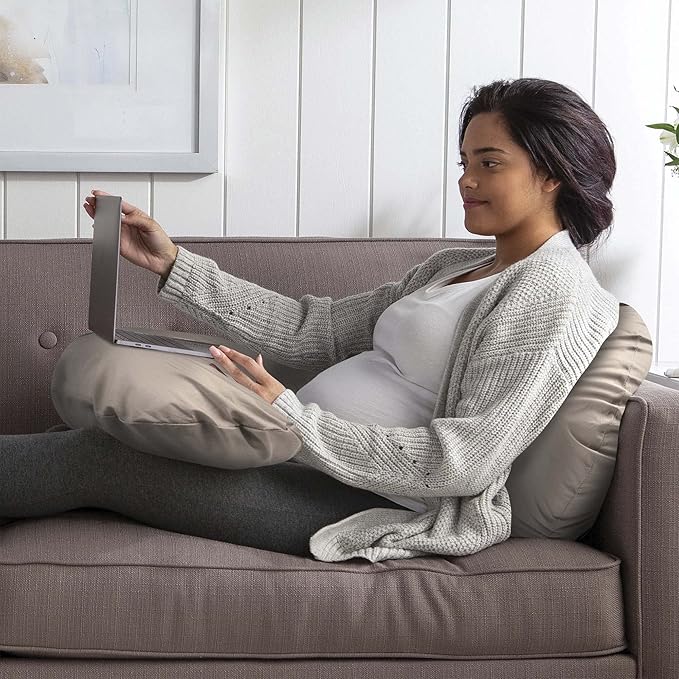 Boppy Total Body Pregnancy Pillow with Organic Cotton, Easy-on Removable Cover in Biscuit for Full-Body Support, Body Pillow for Pregnancy and Postpartum Positioning