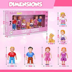 Playkidz Family Figures - Set of 7 Small Toy People for Dollhouse Play, Includes Parents, Sibling, and Pet - Doll House Accessories for Children