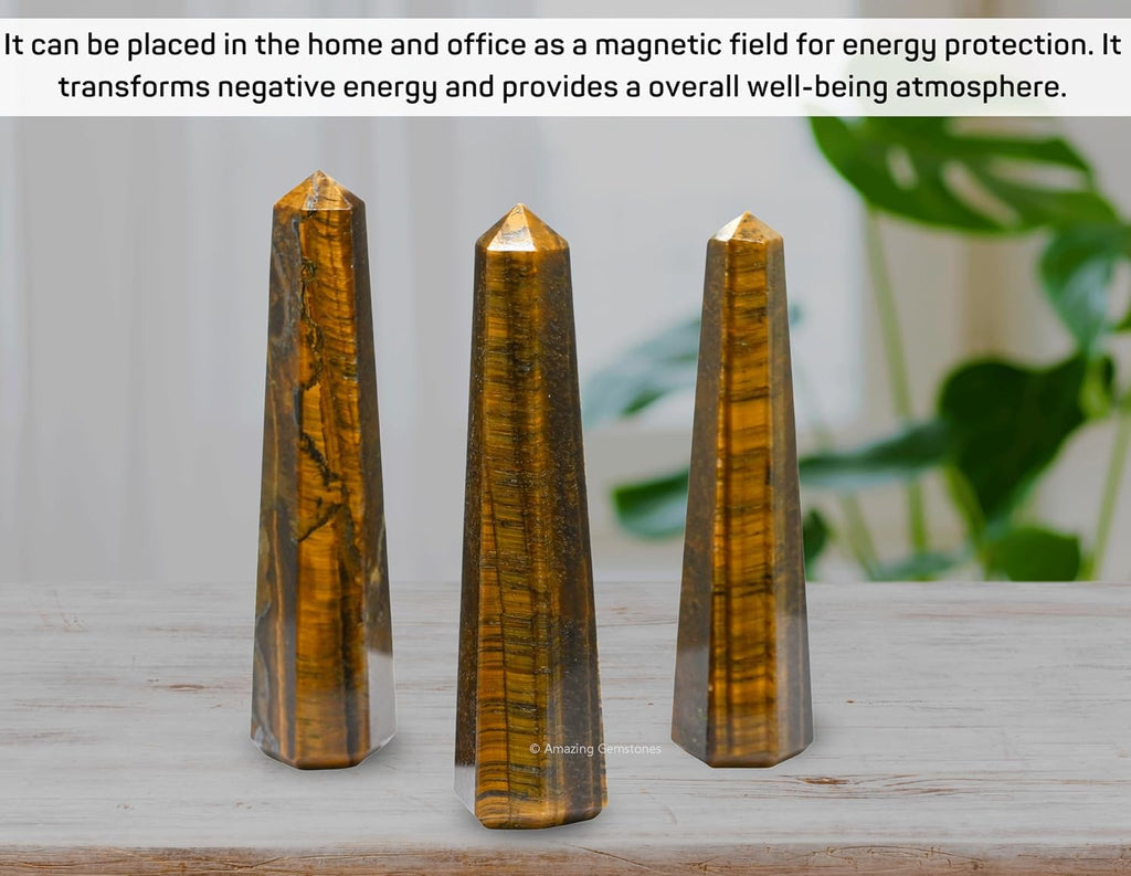 Amazing Gemstone Tigers Eye Crystal Towers ~ Natural Healing Crystal Point Obelisk for Reiki Healing and Crystal Grid (2 to 3 INCH)