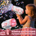 Bubble Gun, Upgraded 125 Holes Bubble Guns for Wedding, Pink Bubble Machine for Kids Age 3 4 5 6 7 8 9 10 11 12 Year Old, Big Bubble Blower Gun with Lights, Halloween Outdoor Party Favors