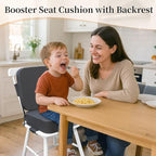 Toddler Booster Seat for Dining Table with Backrest and Adjustable Straps, Waterproof Oxford Foam Cushion with Non-Slip Bottom, Portable Chair Booster for Kitchen Use (Dark Grey)
