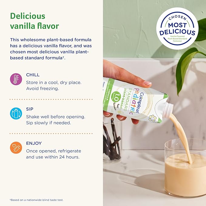 Compleat Pediatric Standard 1.0mL, Plant Based Nutritionally Complete Shake, Tube Feeding Formula, Vanilla Flavor, 24 Pack