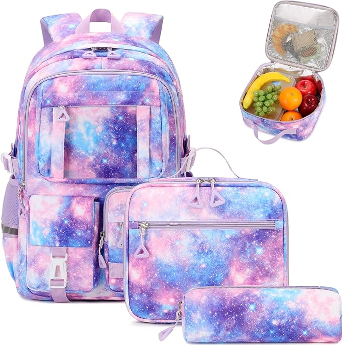 Backpack for Girls 3pcs Set Kids Backpack with Lunch Box Students Kawaii Book Bag for Elementary Primary Middle School Bags - Ita Backpack - Galaxy