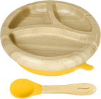 Abiie Octopod Bamboo Dish - Kids Plates for 4 months and up, 3-Compartment Baby Plates with Suction, Round Bamboo Baby Plate, Mess-Free Toddler Suction Plates, Baby Feeding Supplies, 7.5 x 7.5 x 1.9in