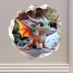Baby Dragon 3D Wall Decal – Cute Fantasy Sticker with Torn Wall Effect – 4.7W x 4.5H inches