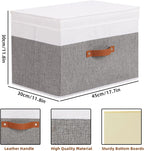 Fabric Storage Boxes with Lids, Linen Foldable Cloth Baskets, 17.7 x 11.8 x 11.8 Inch Closet Organizer Containers with Double Handles, Sweater Bins for Bedroom, White and Grey, 3 Pack
