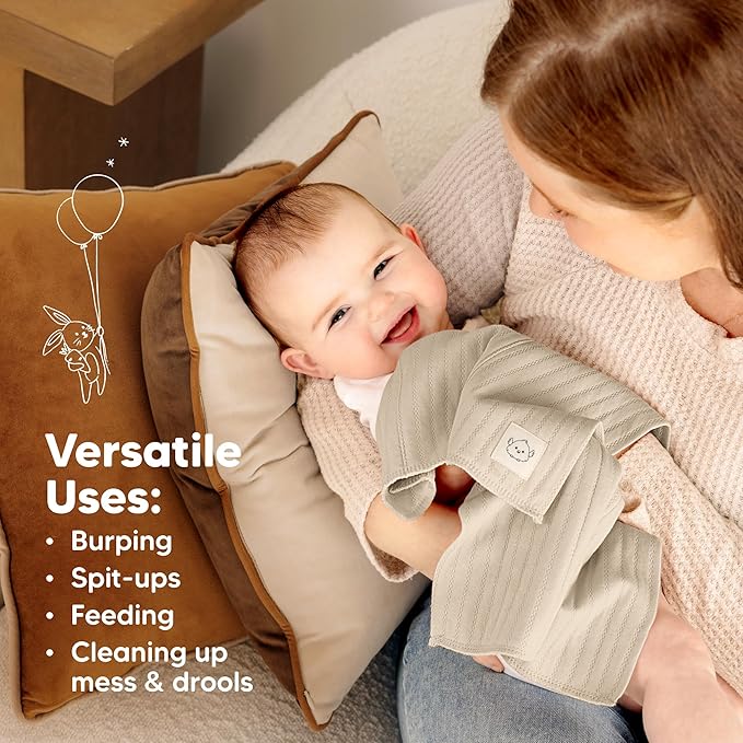 KeaBabies Organic Cotton Burp Cloths Baby Girl, Boy - 6-Pack Large Burping Clothes for Babies, Spit Up Rags, Super Soft & Absorbent Newborn Wash Towels, Gender Neutral, Non-Shrink (Stria, Terracotta)