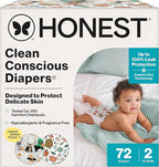The Honest Company Clean Conscious Diapers for Delicate Skin | Up to 100% Leakproof | Hypoallergenic, Fragrance Free | Fall '25 Limited Edition Prints | Club Box, Size 2 (12-18 lbs), 72 Count