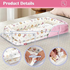 Baby Lounger for Tummy Time Portable,Baby Play mat with Strap,Newborn Lounger Inner Zipper for Boys Girls 0-24 Months,Animal World Pink