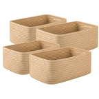 4 Pack Small Storage Shelf Baskets for Organizing, Mini Woven Rope Storage Bins for Towels, Cute Decorative Closet Organizer，Baby Nursery, Gift Empty Baskets -11.81''Lx7.87''Wx4.72''H-Jute