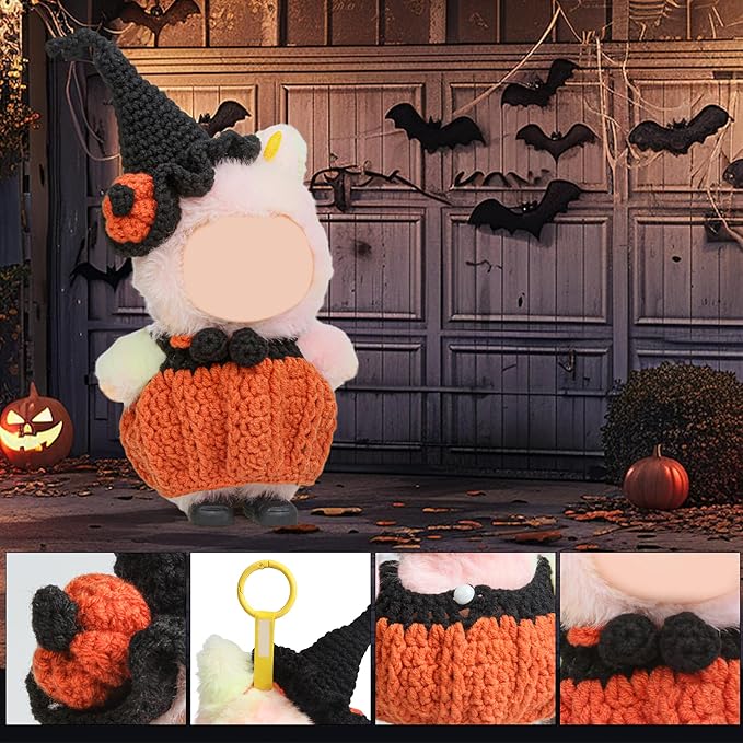 17cm Handmade Halloween Pumpkin Outfit - Knitted Halloween Clothes Set for 17 cm Doll Adorable Witch Style (Black)