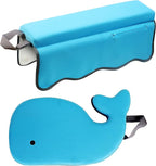 Whale Baby Bath Kneeler and Elbow Rest Set – Extra Thick Padded Cushion – Waterproof Non-Slip Mat with Storage Pockets – Bathtime Safety – Baby Shower or Registry Gift for Moms and Dads (Blue)