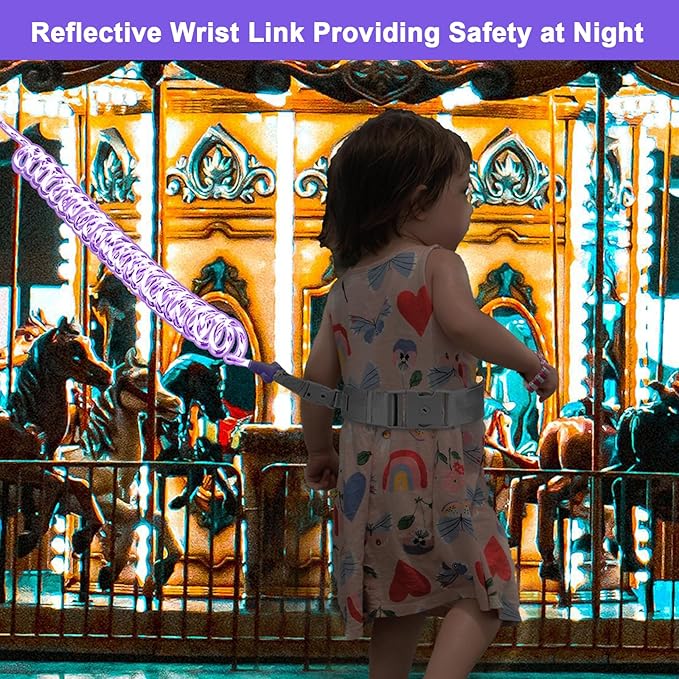 Accmor Toddler Leash with Reflective Baby Anti Lost Wrist Link, 2 in 1 Kids Walking Harnesses Belt Leashes with Key Lock for Girls Age 1-4, Keep Child Close Rope Tether for Outdoor Travel Purple