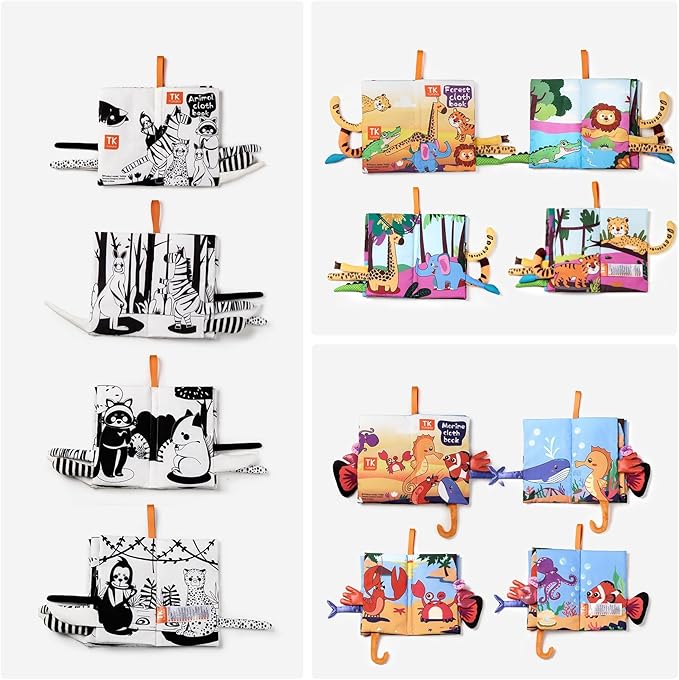 TUMAMA TK 3PCS Baby Books 0-6 Months, Soft Cloth Books for Babies Infants Toddler, Touch and Feel Crinkle Cloth Books 6 to 12 Months, Early Development Interactive Toys Gifts for Boys Girls
