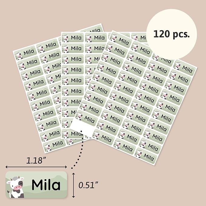 Personalized Name Labels for Kids (120) – Custom Waterproof & Durable Stickers for Clothing, Daycare, Office & School Supplies - Animals